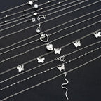 12-Piece Heart Butterfly Star Moon Snake Water Drill Pendant Necklace Set