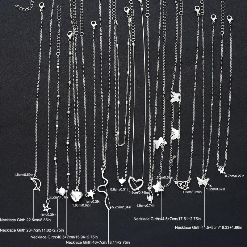 12-Piece Heart Butterfly Star Moon Snake Water Drill Pendant Necklace Set