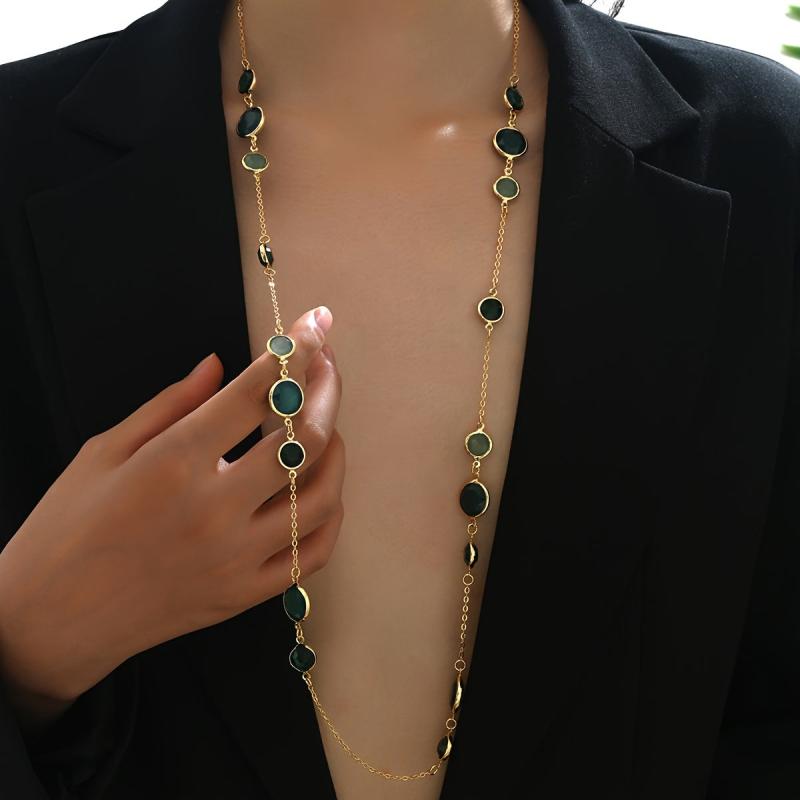 Long Layered Necklace Iron Chain Plastic Gemstones Daily Wear Parties Jewelry