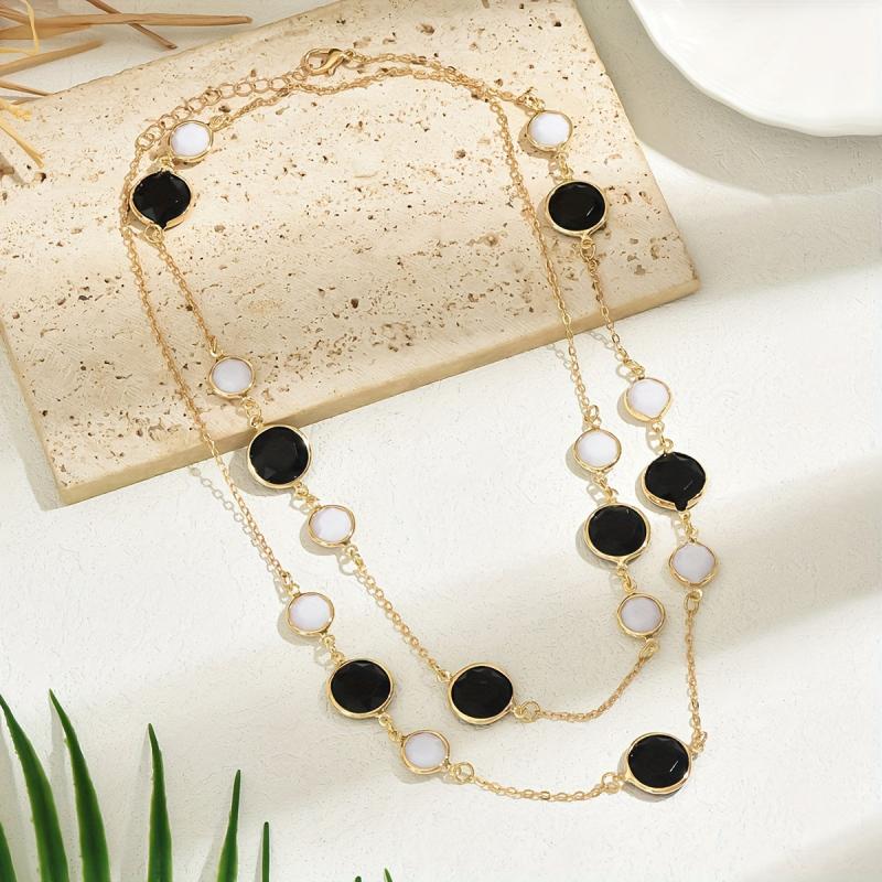 Long Layered Necklace Iron Chain Plastic Gemstones Daily Wear Parties Jewelry