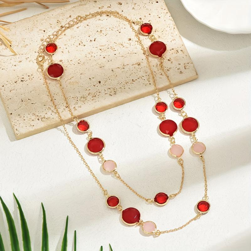Long Layered Necklace Iron Chain Plastic Gemstones Daily Wear Parties Jewelry