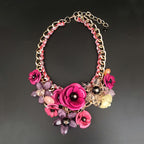Exaggerated Metal Collarbone Chain Floral Crystal Necklace