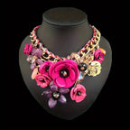 Exaggerated Metal Collarbone Chain Floral Crystal Necklace