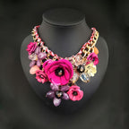 Exaggerated Metal Collarbone Chain Floral Crystal Necklace