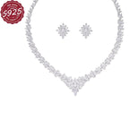 925 Silver Zirconia Floral Earrings Necklace Set for Bridal