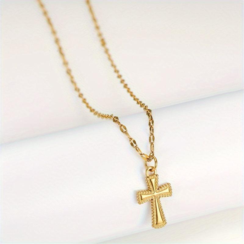 Stainless Steel Cross Pendant Necklace Hip Hop Style Polka Dot 316L