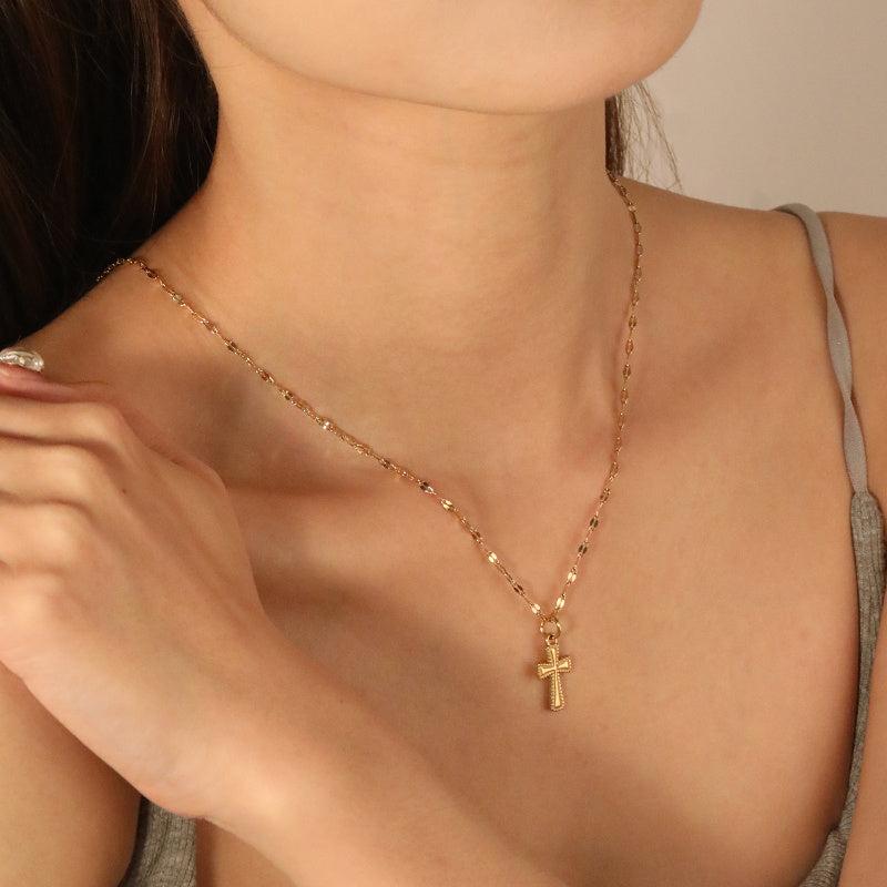 Stainless Steel Cross Pendant Necklace Hip Hop Style Polka Dot 316L