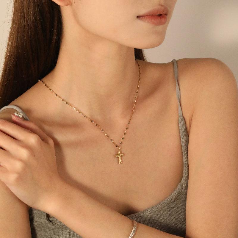 Stainless Steel Cross Pendant Necklace Hip Hop Style Polka Dot 316L