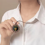 Green & Golden Snake & Column Wooden Pendant Necklace Vintage Boho Style