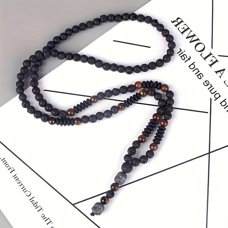 Tiger Eye Beaded Necklace with Buddha Head Pendant