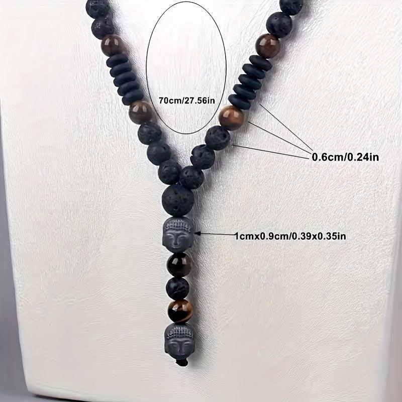 Tiger Eye Beaded Necklace with Buddha Head Pendant