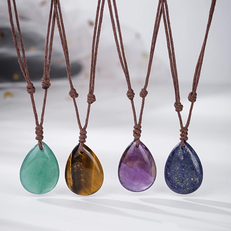 Natural Stone Amethyst & Lapis Lazuli Drop Pendant Necklace