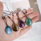 Natural Stone Amethyst & Lapis Lazuli Drop Pendant Necklace