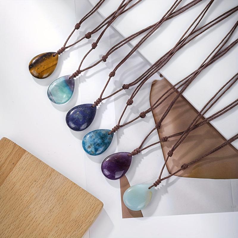 Natural Stone Amethyst & Lapis Lazuli Drop Pendant Necklace