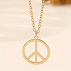 Vintage Peace Symbol Pendant Necklace Golden Tone Delicate Chain