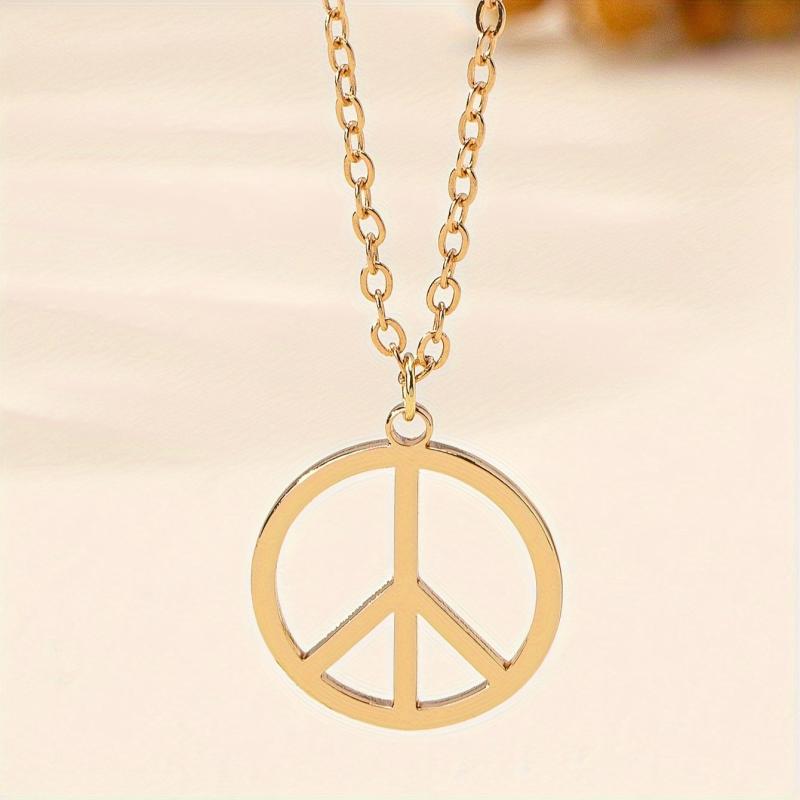 Vintage Peace Symbol Pendant Necklace Golden Tone Delicate Chain