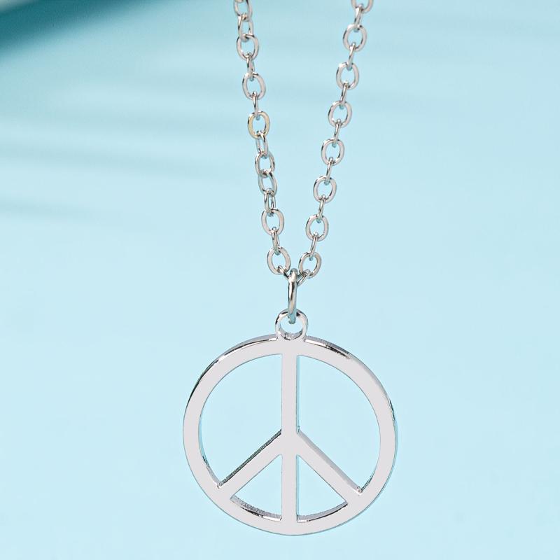 Vintage Peace Symbol Pendant Necklace Golden Tone Delicate Chain