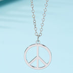 Vintage Peace Symbol Pendant Necklace Golden Tone Delicate Chain