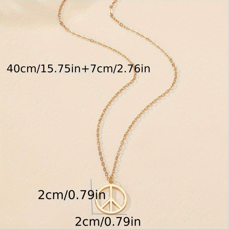 Vintage Peace Symbol Pendant Necklace Golden Tone Delicate Chain