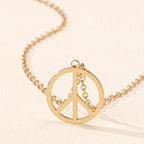 Vintage Peace Symbol Pendant Necklace Golden Tone Delicate Chain