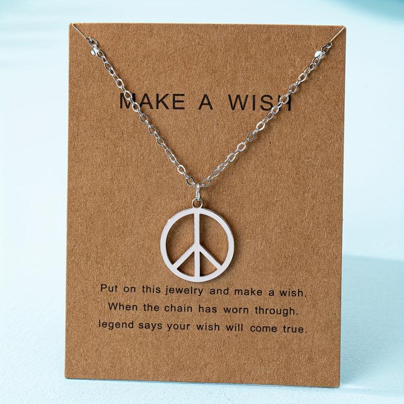 Vintage Peace Symbol Pendant Necklace Golden Tone Delicate Chain