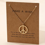Vintage Peace Symbol Pendant Necklace Golden Tone Delicate Chain