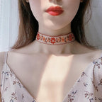 Bohemian Floral Choker Necklace Red Orange Yellow