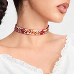 Bohemian Floral Choker Necklace Red Orange Yellow