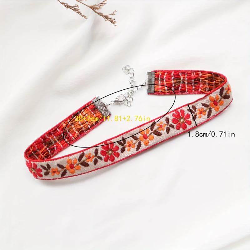 Bohemian Floral Choker Necklace Red Orange Yellow