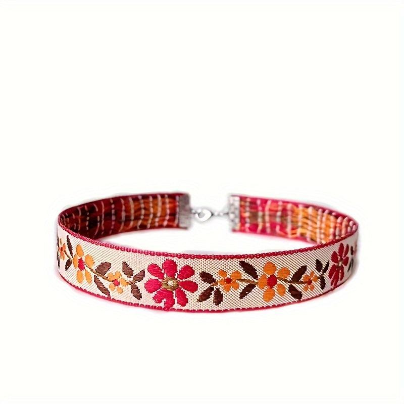 Bohemian Floral Choker Necklace Red Orange Yellow