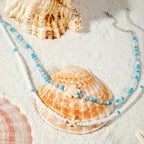 Boho Beaded Necklace Set with Turtle & Starfish Pendants, Light & Resin Beads