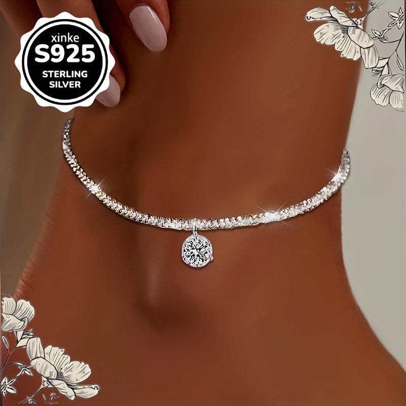 925 Sterling Silver Synthetic Zirconia Necklace Bracelet & Anklet Set