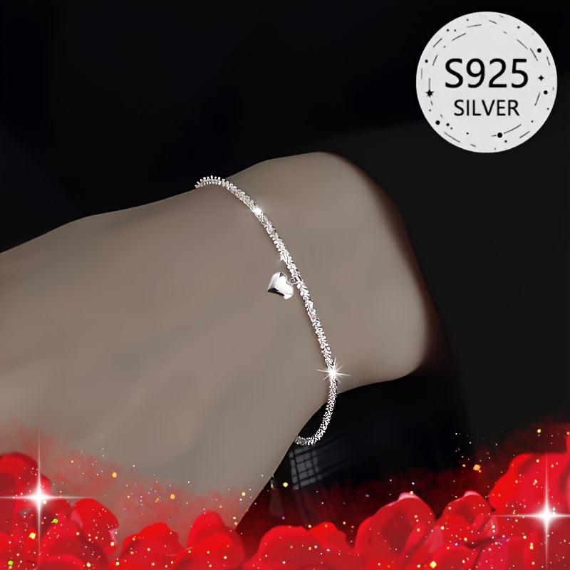 2pcs 925 Sterling Daisy Heart Necklace & Bracelet Set Gift for Mom's Year Round