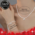 2pcs 925 Sterling Daisy Heart Necklace & Bracelet Set Gift for Mom's Year Round