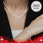 2pcs 925 Sterling Daisy Heart Necklace & Bracelet Set Gift for Mom's Year Round