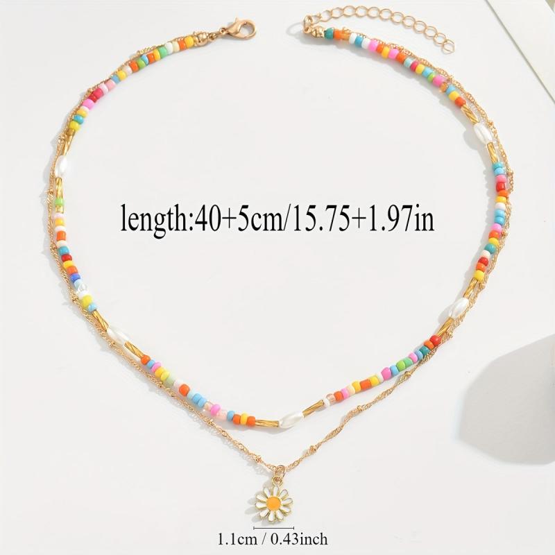 Rice Bead Flower Pendant Necklace with Adjustable Length and Bead Count