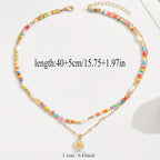 Rice Bead Flower Pendant Necklace with Adjustable Length and Bead Count