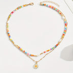 Rice Bead Flower Pendant Necklace with Adjustable Length and Bead Count