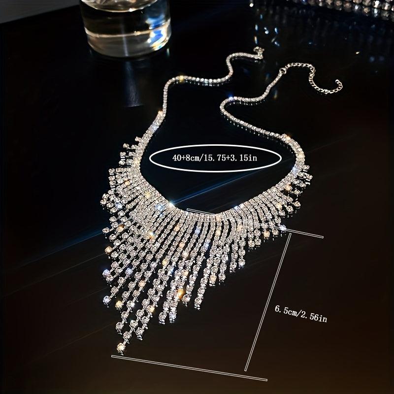 Rhinestone Necklace with Tassel Chain