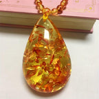 Bohemian Style Amber Pendant Necklace, Calming Stone, Teardrop Shape