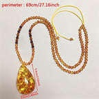 Bohemian Style Amber Pendant Necklace, Calming Stone, Teardrop Shape