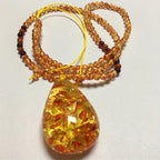 Bohemian Style Amber Pendant Necklace, Calming Stone, Teardrop Shape