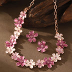 Enamel Floral Jewelry Set with Rhinestones