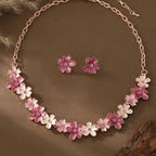 Enamel Floral Jewelry Set with Rhinestones