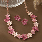 Enamel Floral Jewelry Set with Rhinestones