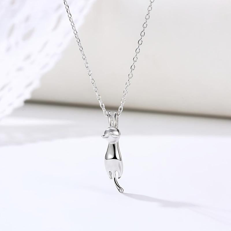 Women's Cat Pendant Necklace 925 Silver Mother's Jewelry Girlfriend Gift