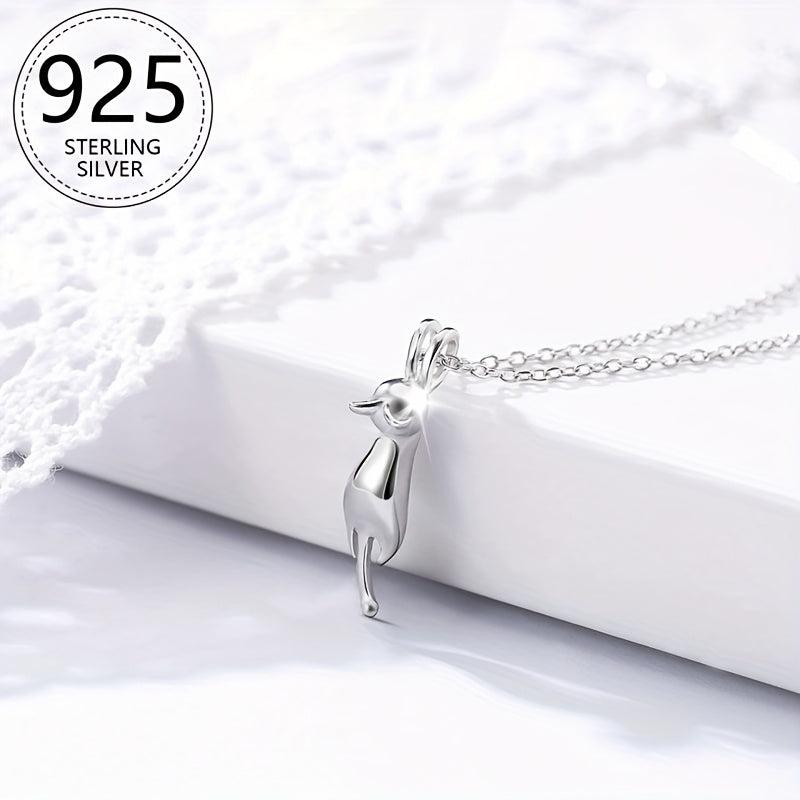 Women's Cat Pendant Necklace 925 Silver Mother's Jewelry Girlfriend Gift