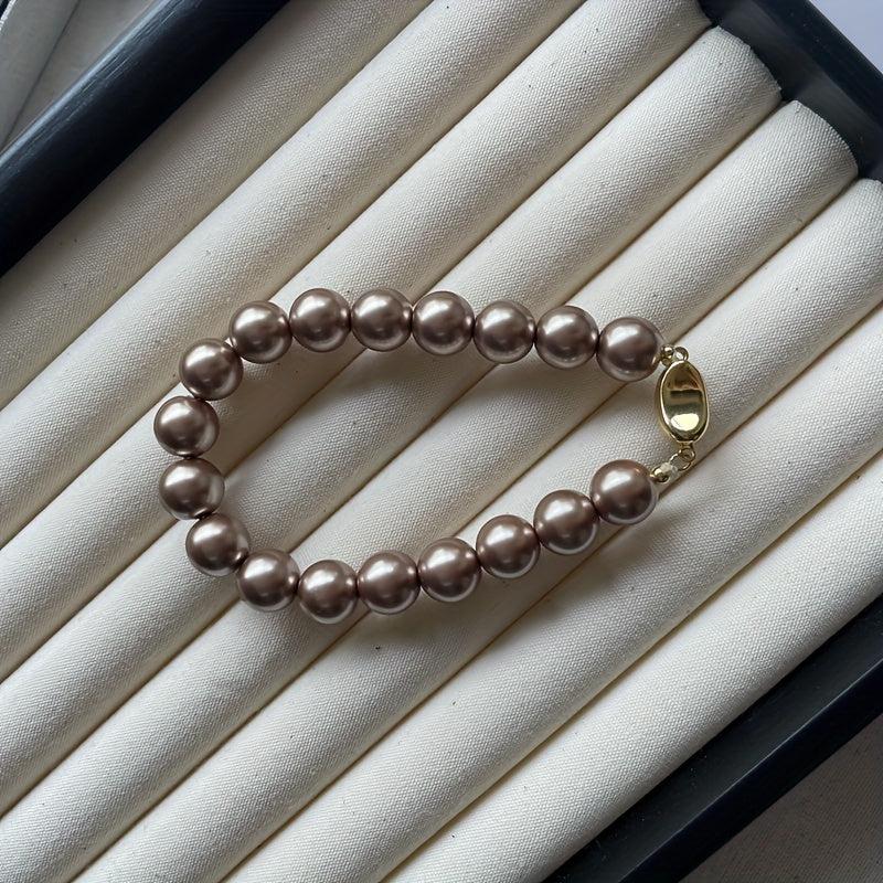 10mm Brown Shell Beads Mosaic Necklace and Bracelet Set Vintage Style Synthetic