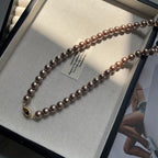 10mm Brown Shell Beads Mosaic Necklace and Bracelet Set Vintage Style Synthetic