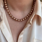 10mm Brown Shell Beads Mosaic Necklace and Bracelet Set Vintage Style Synthetic